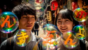 Dois jovens praticando conversação em japonês.