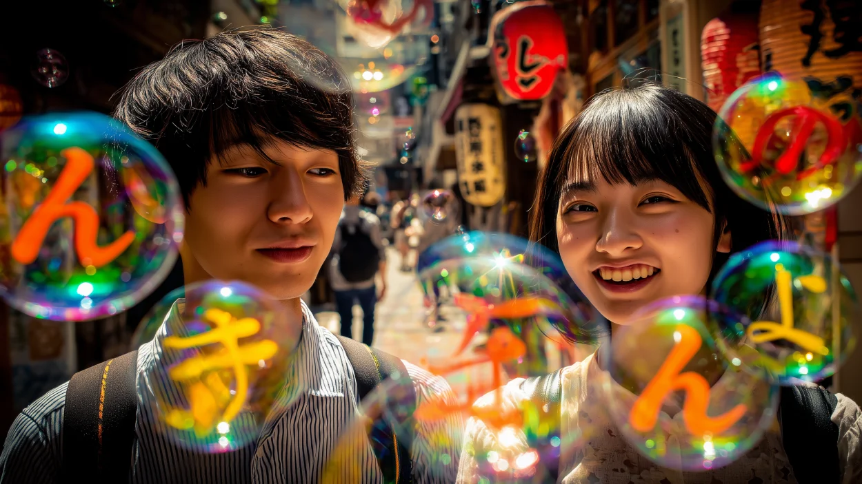 Dois jovens praticando conversação em japonês.