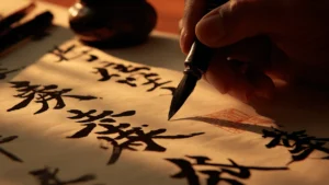 Uma pessoa aprendendo kanji fácil no papel